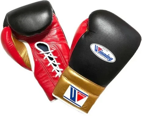 Winning Lace-up Boxing Gloves - Black ยท Red ยท Gold