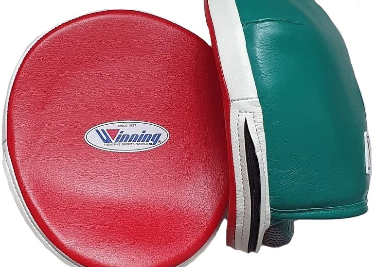 Winning Oval Curved Punch Mitts - Green · White · Red - Image 2