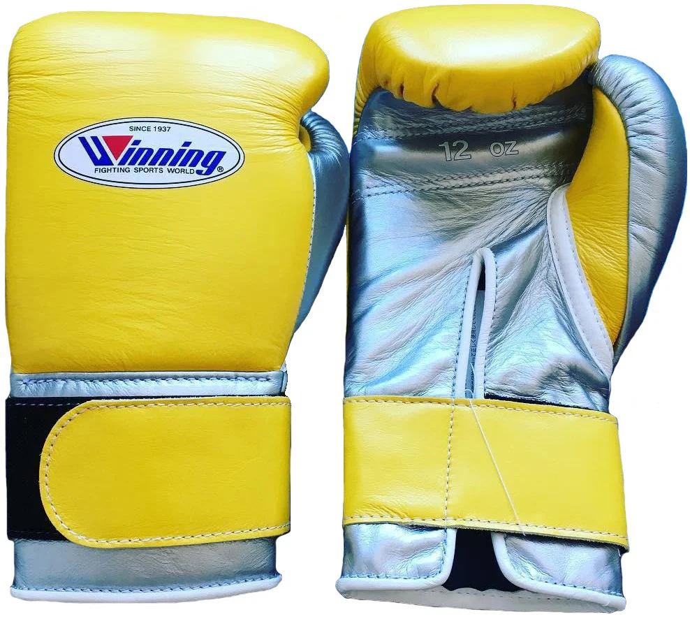 Winning Velcro Boxing Gloves - Yellow · Silver